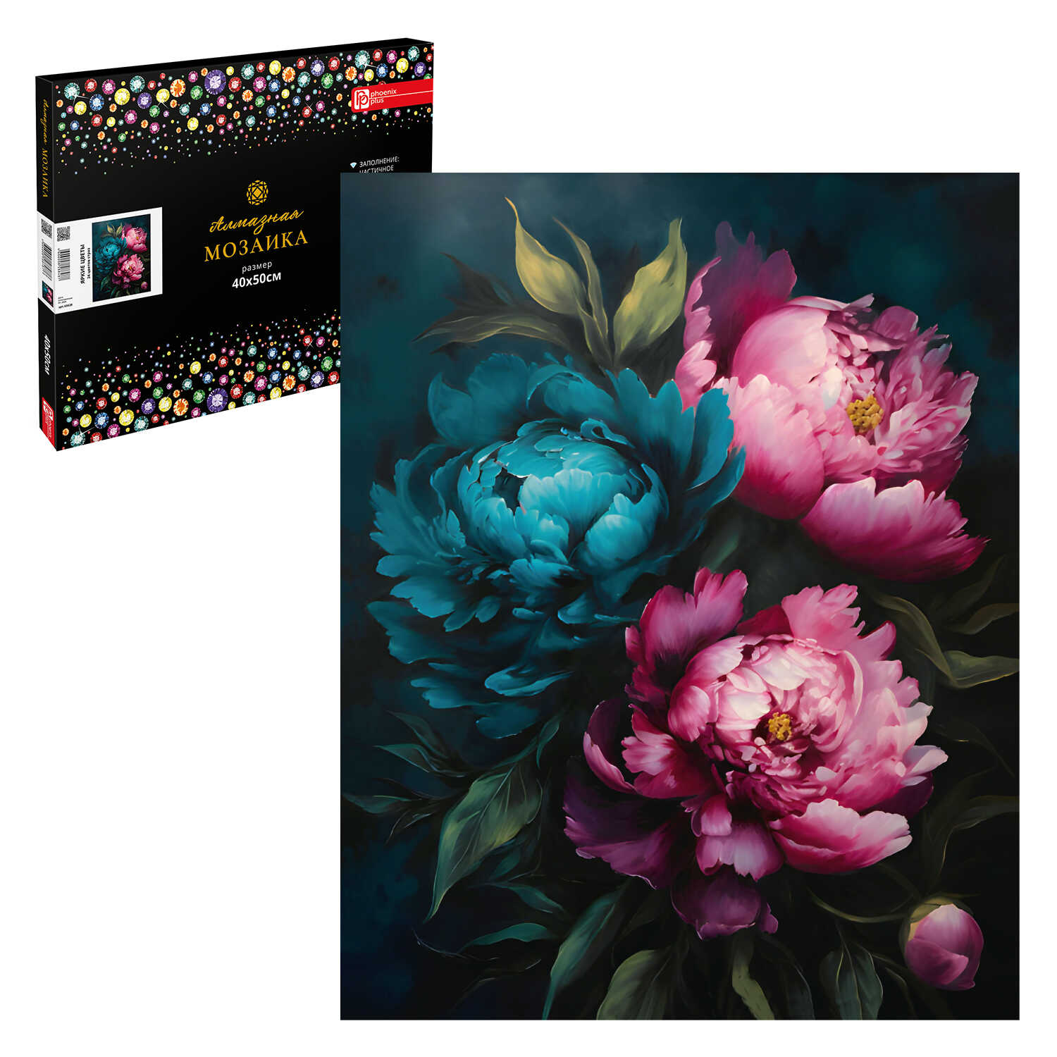 Алмазная мозайка 40х50 см, Яркие цветы, Phoenix plus, 65620