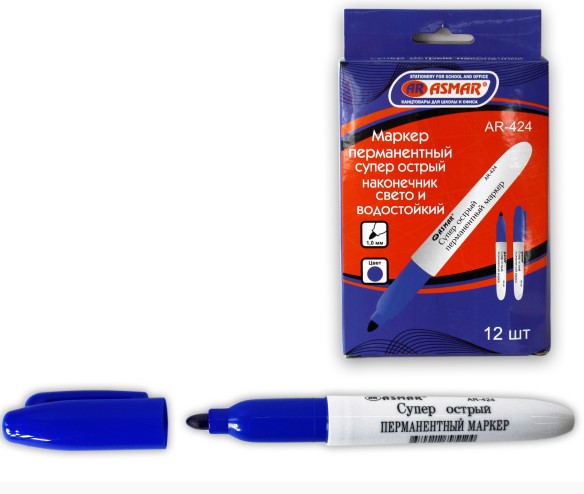 МАРКЕР 'ASMAR' ПЕРМАНЕНТНЫЙ СУПЕР ОСТРЫЙ НАКОНЕЧНИК, СВЕТО- И ВОДОСТОЙКИЙ, AR-424;СИНИЙ