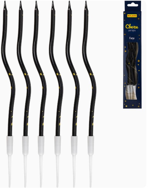 Свечи для торта на подставках 'Сияние', 0,4х12 см, черные, 6 шт, С-2051