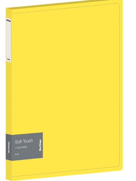 Папка на 4 кольцах А4, 'Berlingo', Soft Touch, 24м м, 700 мкм, желтая, RB4_4D984