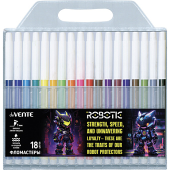 Фломастеры 'deVENTE. Robotic' 18 цветов с невентилируемым колпачком, в пластиковом блистере, 5082523