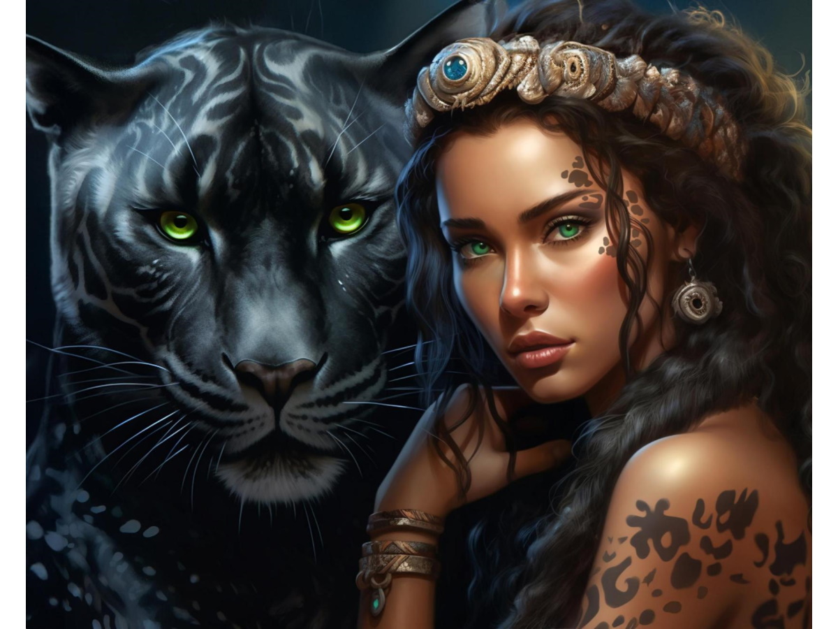 Алмазная мозайка (клас) 40х50 см, с подр, Зеленоглазый защитник, НД-0647