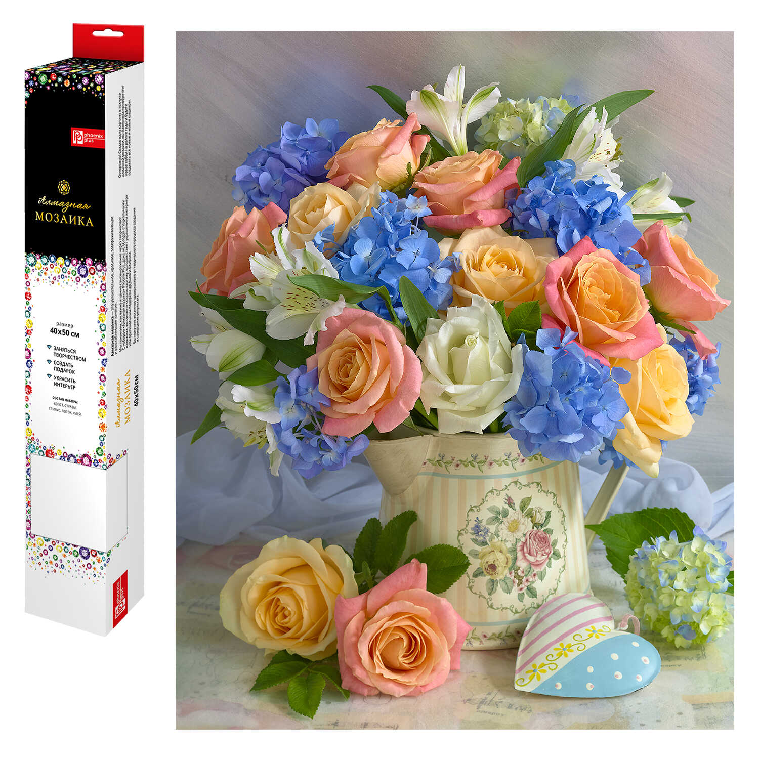 Алмазная мозайка, 'Пастельный букет', 40х50 см, 59789