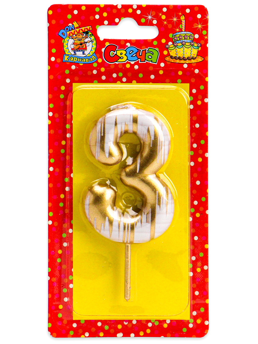 Свеча для торта, цифра 3, шебби шик, С-2512