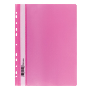 Скорошиватель пластиковый с перфорацией BRAUBERG , А4 , 140/180 мкм , розовый, 226588