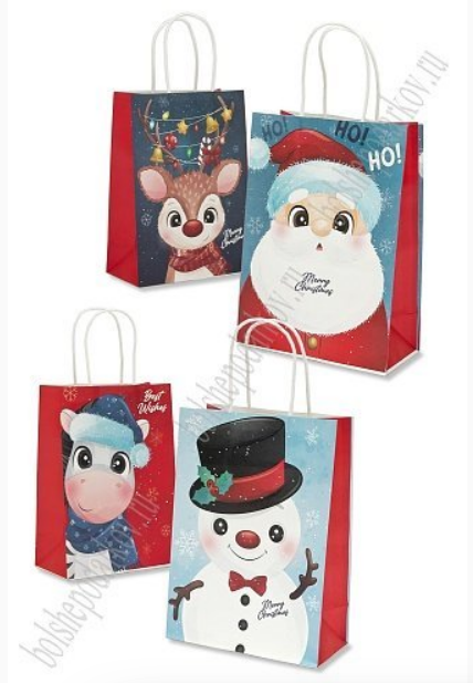 Пакет крафтовый с рисунком 15х21х8 см, (1/уп), дизайн ассорти, 604-733-732