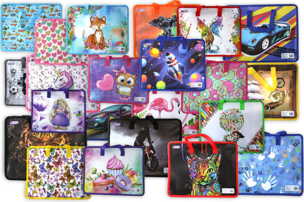 Папка детская А4, с тканевой ручкой на молнии, пластиковая ассорти, AR-296P