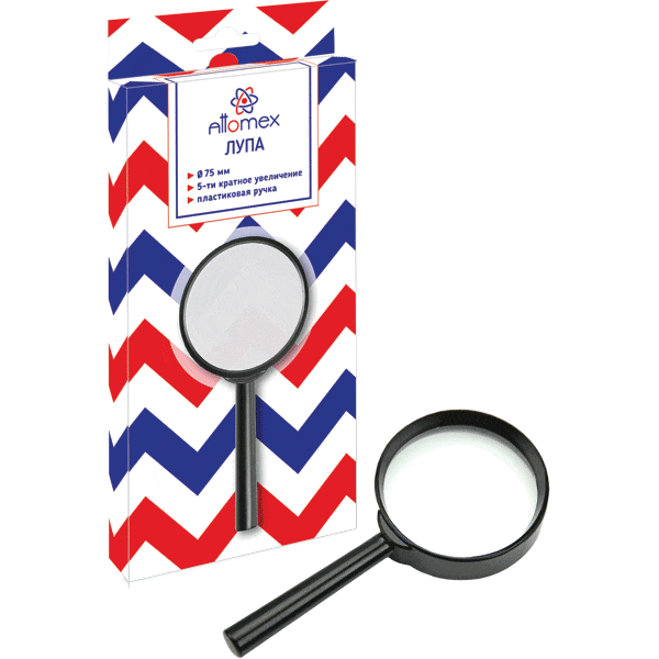 Лупа 'Attomex' с пятикратным увеличением d=75 мм, стеклянная линза, пластиковый корпус, 4080701
