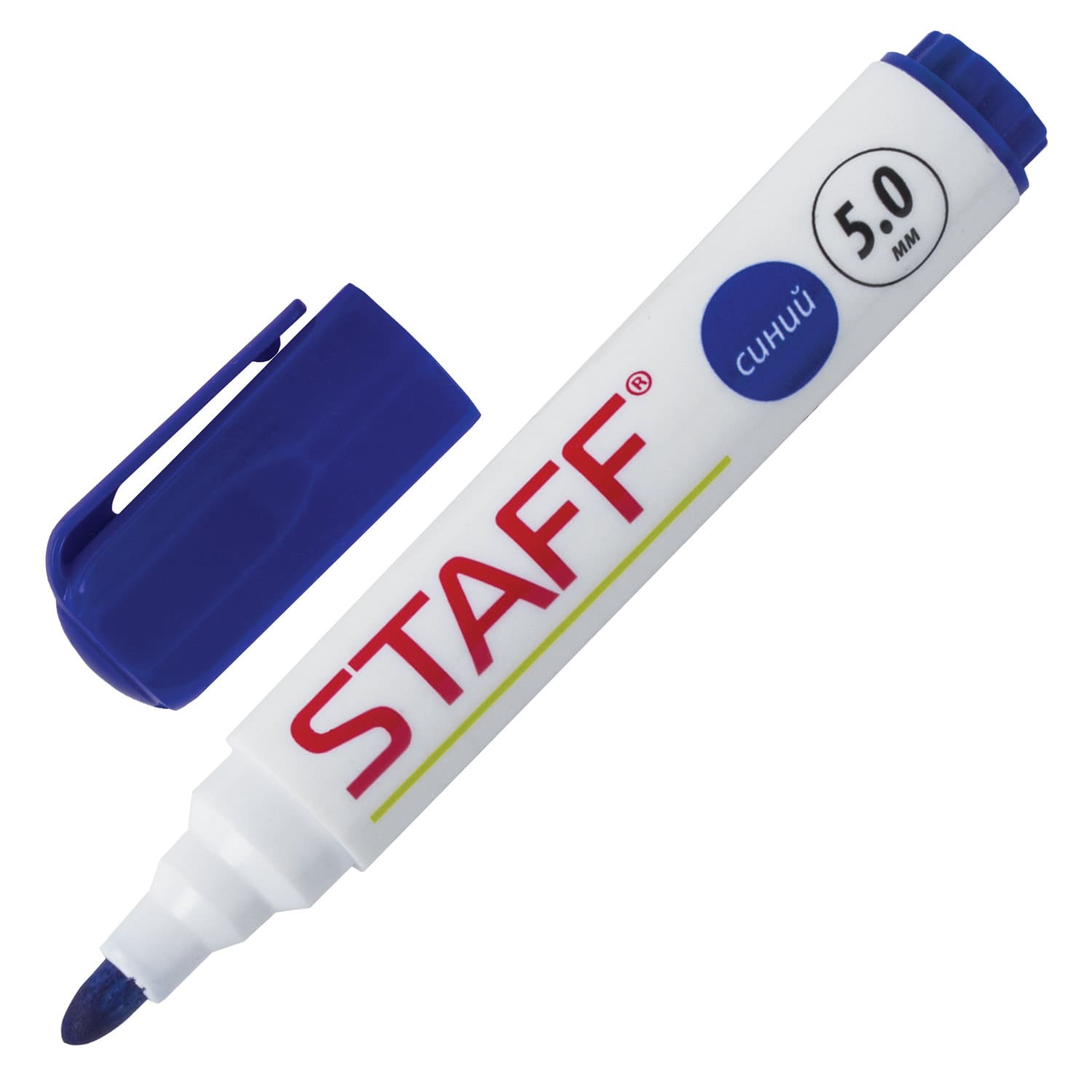 Маркер для доски STAFF Manager, синий, с клипом, кругл.наконечник 5 мм, 151492