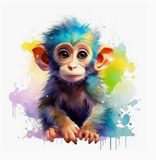 Холст с красками 20х20 см, Красочная обезьянка, 16цв, Х-0634