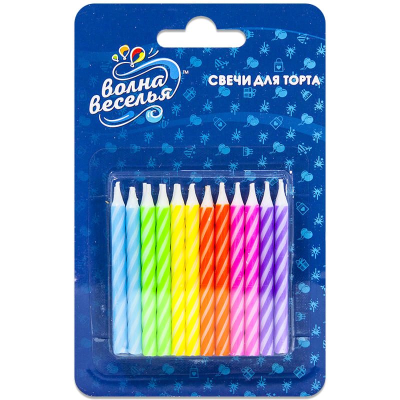 Свечи для торта Волна Веселья 'Цветные полоски' 6 см 24 шт, 102300
