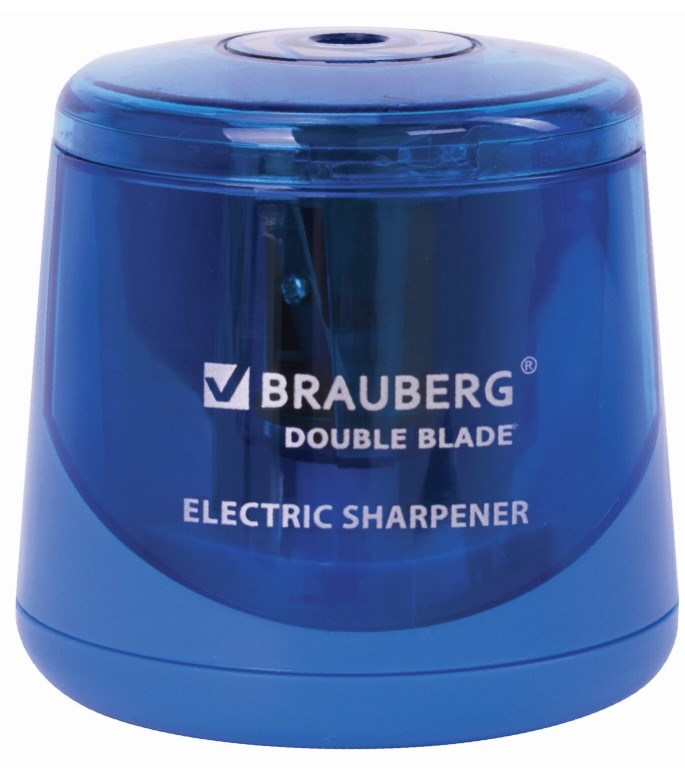 Точилка электрическая BRAUBERG DOUBLE BLADE BLUE, двойное лезвие, питание от 2 батареек AA, 229605