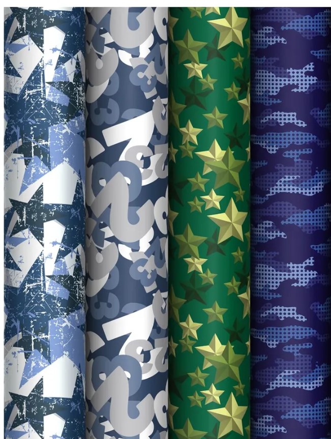 Упаковочная бумага глянц. 70х100 см, MESHU 'Military', 80 г;м2, ассорти, 4 дизайна, MS_62826