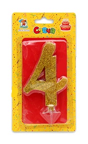 Свеча для торта 'Цифра 4. Золотой глитер' Миленд, картон. уп., европодвес, С-1896