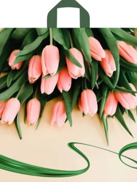 Пакет ПЭ с петлевой ручкой 60х50+11 см, (60), (Райские тюльпаны), ПТЛ58804