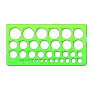 Трафарет окружностей , 36 элементов диаметром от 1 до 36 мм , зеленого цвета, ТТ21