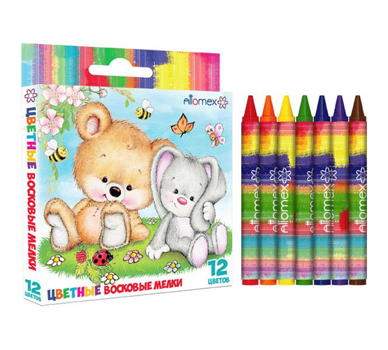 Мелки восковые 12 цв.в карт.коробке с подвесом,  Attomex, 8077812
