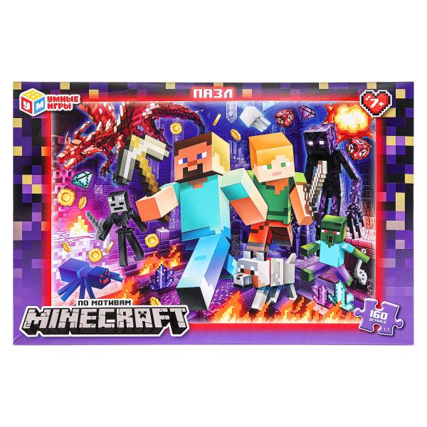 По мотивам Minecraft. Пазлы в коробке 160 деталей. 285х190х33 мм, 385119