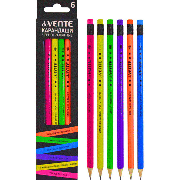 Карандаш чернографитный 'deVENTE.Motivation',HB, 2 мм диаметр грифеля,с ластиком, (6 шт;уп), 5030101