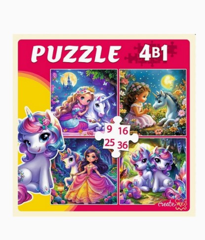 ПАЗЛЫ 4 В 1. ПРИНЦЕССЫ И СКАЗОЧНЫЕ ЕДИНОРОГИ (9,16, 25, 36 эл.), П-7588