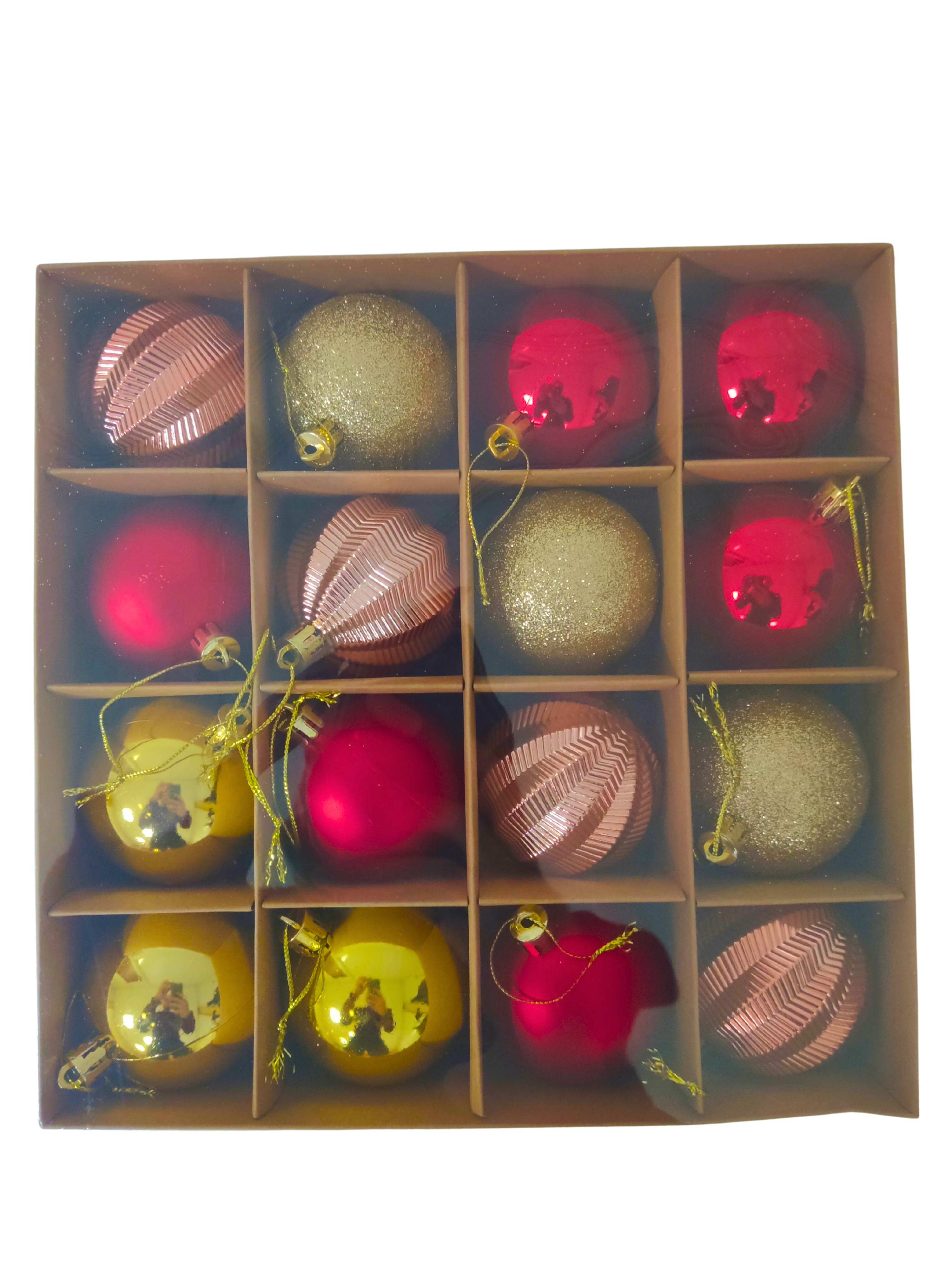 Набор новогодних шаров, (16 шт/уп), цвета ассорти, 6 см, 6163-10