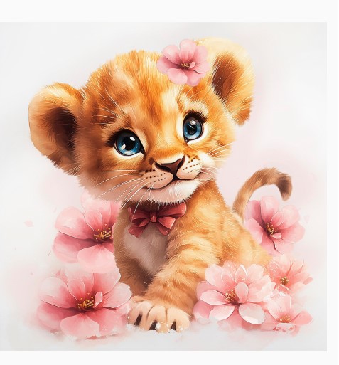 Холст с красками 20х20 см, Львёнок в цветах, Х-0741