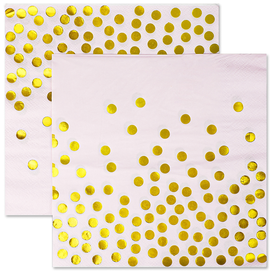 Сервировочные салфетки, Конфетти, Розовый/Золото, Металлик, 33х33 см, 12 шт., 6231386