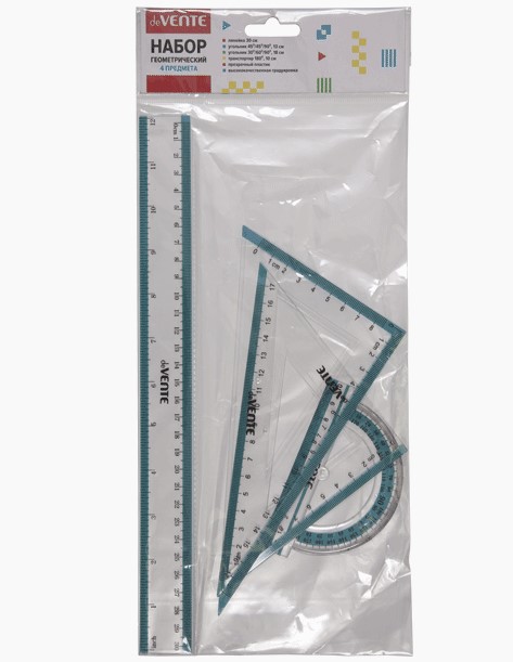 Набор геометрический 'deVENTE', 4 предмета (линейка 30 см, 2 угольника, транспортир), 5092301
