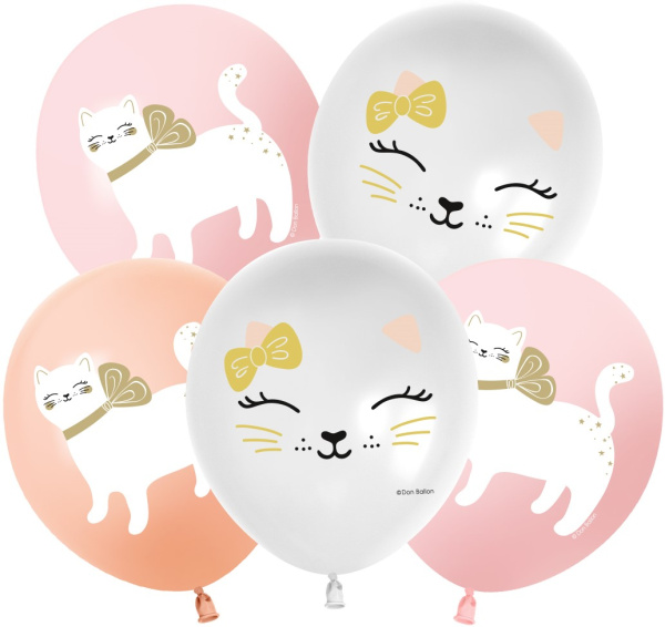 Набор шаров  (12'';30 см)  Кошечка с бантом,  ассорти, пастель, 512-070