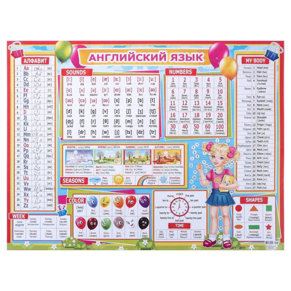 Плакат А2 'Английский язык' 595x450 мм, Р2-557