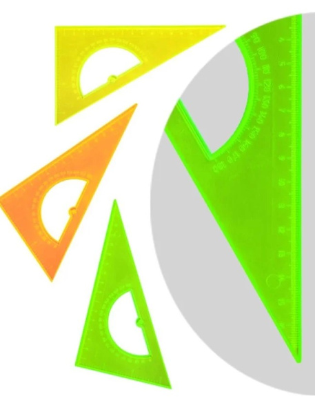 Линейка-треугольник, 16 см, цветное прозрачное ассорти, ТК01