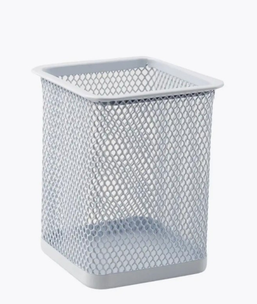 Стакан-подставка для ручек металл. квадрат, серебро цвет, AR-804;БЕЛЫЙ